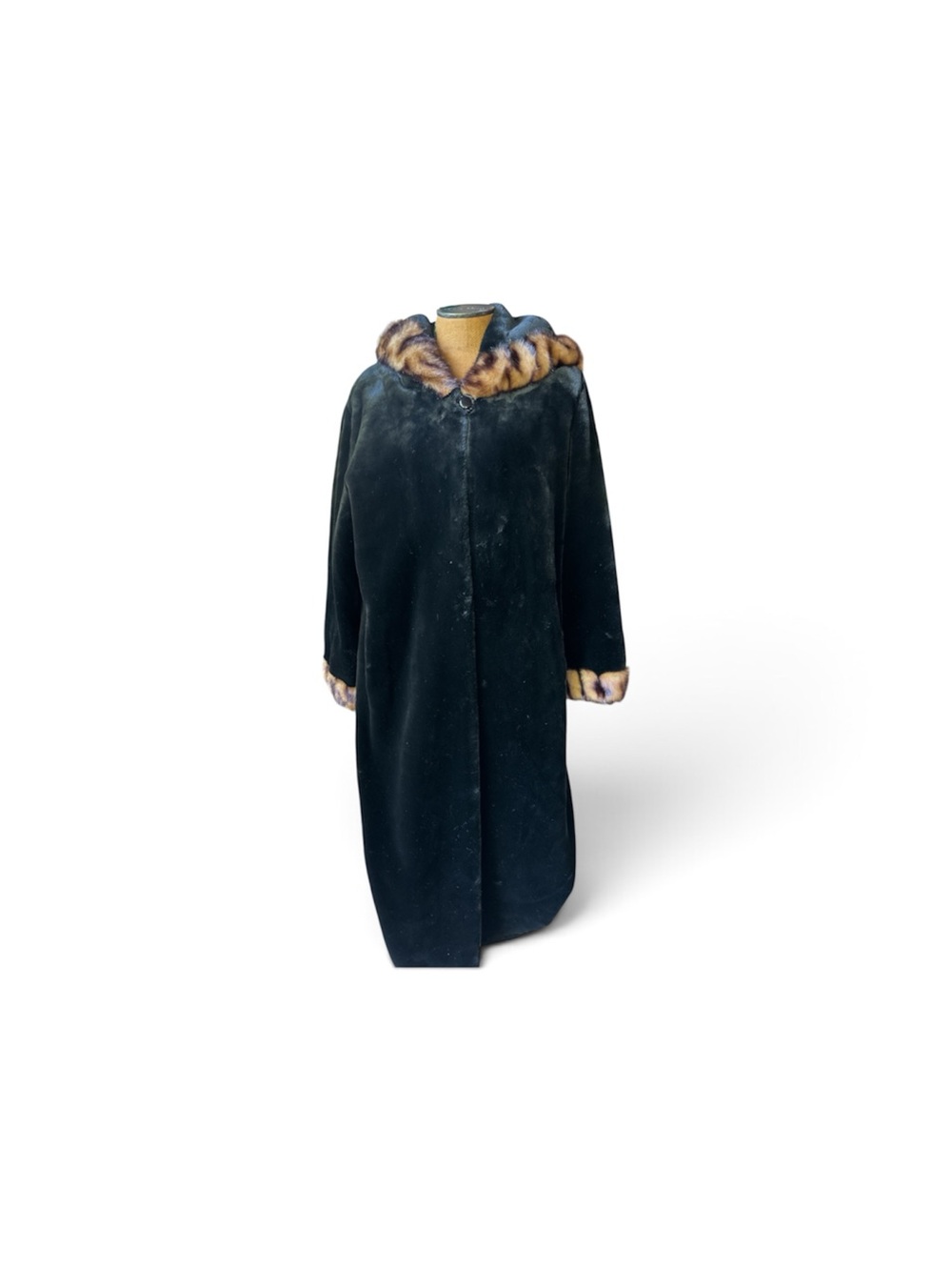 Pamela McCoy Black Coat with Brown Fur-Trimmed Hood